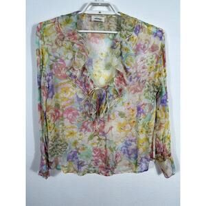 Ottod'Ame Top Womens Size 4 Floral Sheer Chiffon Viscose Long Sleeve